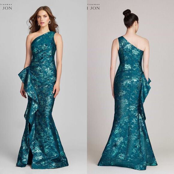 Teri Jon Dresses & Skirts - NWT Rickie Freeman Teri Jon Jacquard One Shoulder Side Ruffle Gown Size 14 $810